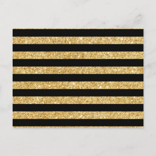 Elegant Gold Glitter and Black Stripe Pattern Postcard