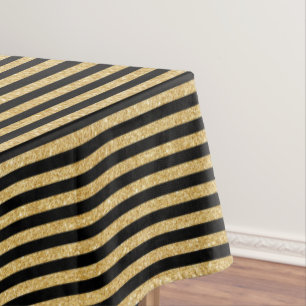 Elegant Gold Glitter and Black Stripe Pattern Tablecloth