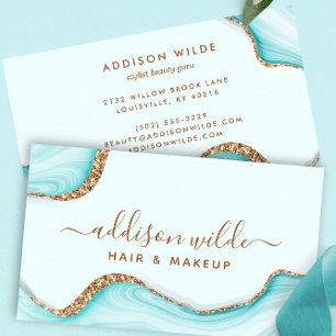 Elegant Gold Glitter Aqua Marble Agate Modern Chic Business Card