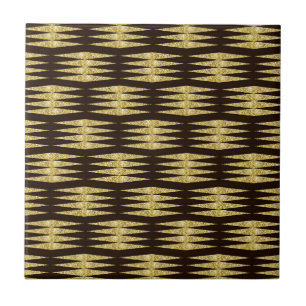 Elegant Gold Glitter Art Deco Pattern Decorative Ceramic Tile