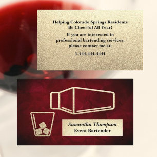 Elegant Gold Glitter Bartender Event Business Card