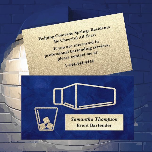 Elegant Gold Glitter Bartender Event Business Card (Creator Uploaded)
