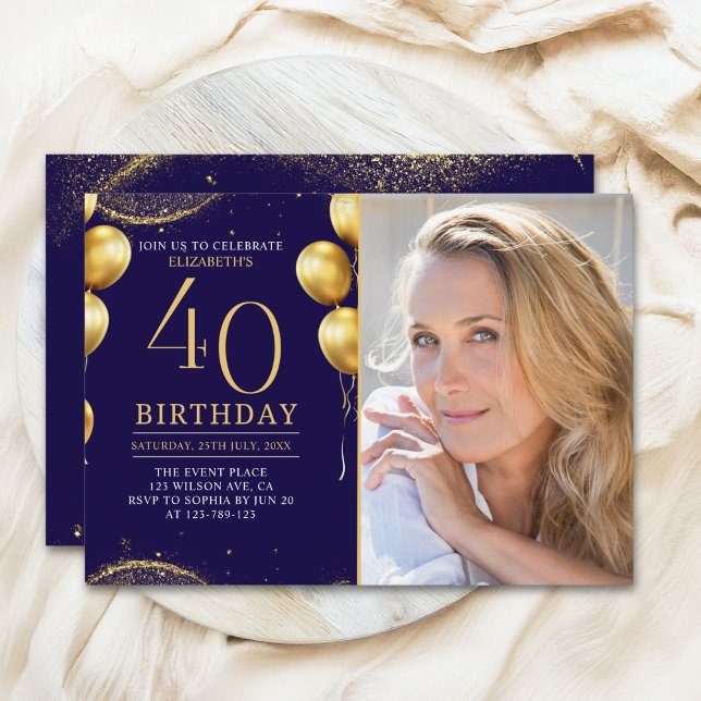 Elegant Gold Glitter Birthday 40th With Photo Invitation (Creator Uploaded)