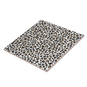 Elegant Gold Glitter Black Leopard Animal Print Ceramic Tile