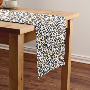 Elegant Gold Glitter Black Leopard Animal Print Short Table Runner