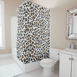 Elegant Gold Glitter Black Leopard Animal Print Shower Curtain