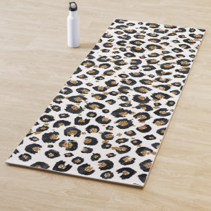 Elegant Gold Glitter Black Leopard Animal Print Yoga Mat