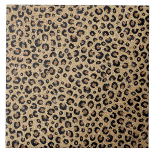 Elegant Gold Glitter Black Leopard Print Ceramic Tile