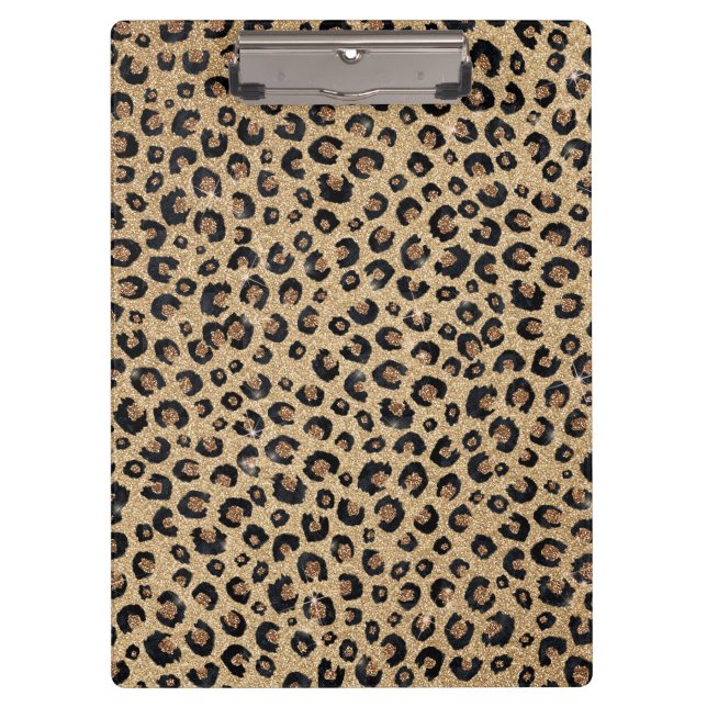 Elegant Gold Glitter Black Leopard Print Clipboard (Front)