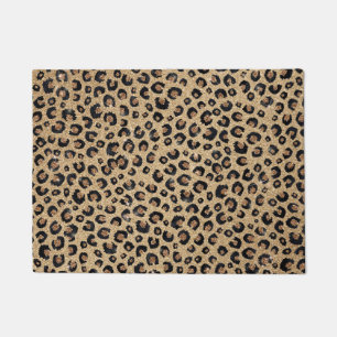 Elegant Gold Glitter Black Leopard Print Doormat