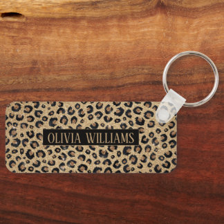 Elegant Gold Glitter Black Leopard Print Key Ring