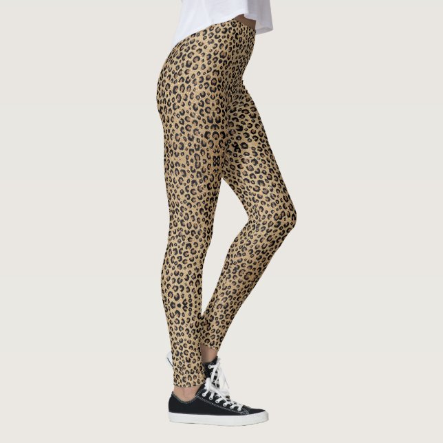Elegant Gold Glitter Black Leopard Print Leggings (Right)
