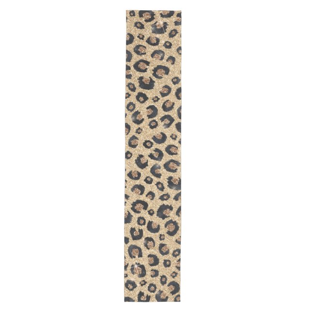 Elegant Gold Glitter Black Leopard Print Medium Table Runner (Front)