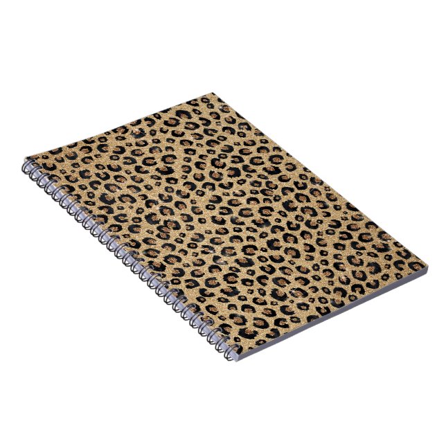 Elegant Gold Glitter Black Leopard Print Notebook (Right Side)