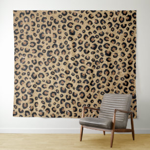 Elegant Gold Glitter Black Leopard Print Tapestry