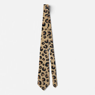 Elegant Gold Glitter Black Leopard Print Tie