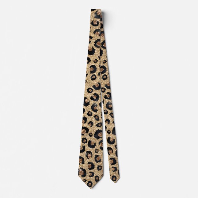 Elegant Gold Glitter Black Leopard Print Tie (Front)
