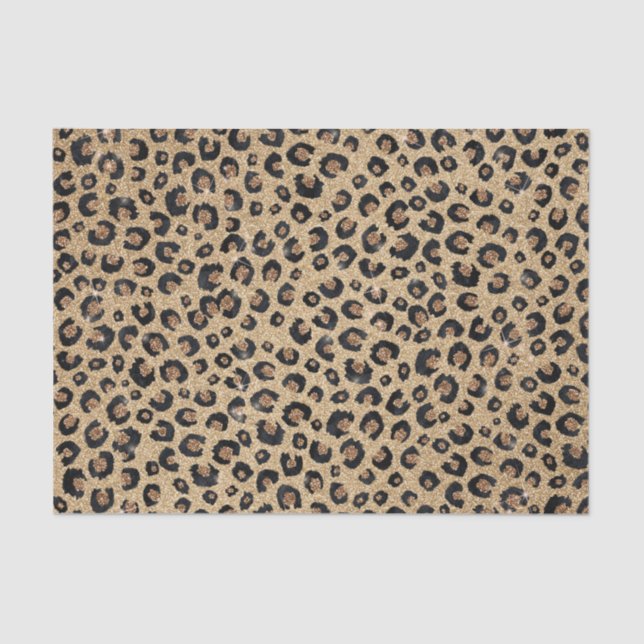 Elegant Gold Glitter Black Leopard Print Tissue Paper (Front)