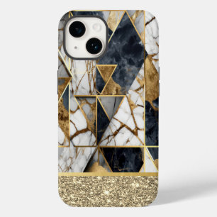 Elegant Gold Glitter Black Marble Geometric Case-Mate iPhone 14 Case