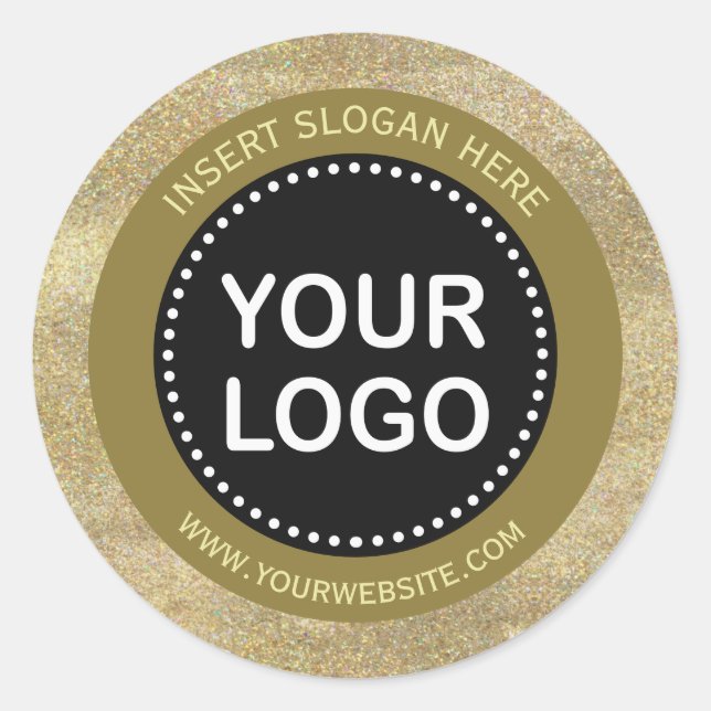 Elegant Gold Glitter Black Monogram Your Logo Classic Round Sticker (Front)