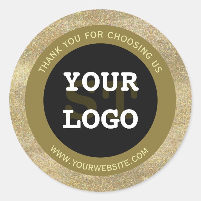 Elegant Gold Glitter Black Monogram Your Logo Classic Round Sticker (Front)