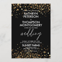 Elegant Gold Glitter Black Wedding Invitation