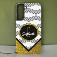 Elegant Gold Glitter Black White Zigazg Pattern
