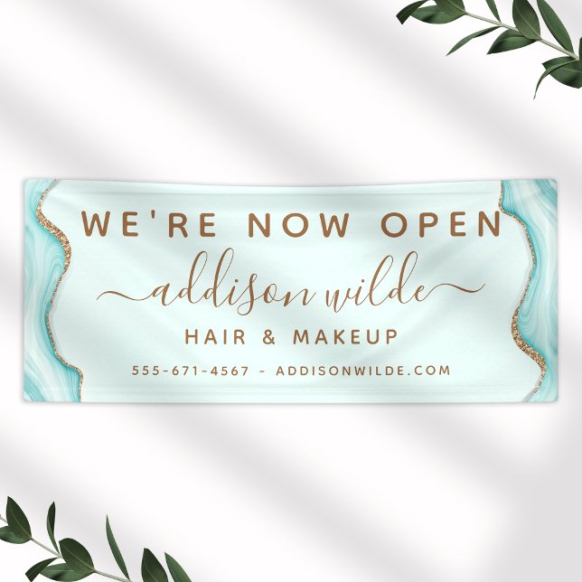 Elegant Gold Glitter Blue Marble Agate Modern Chic Banner (Creator Uploaded)