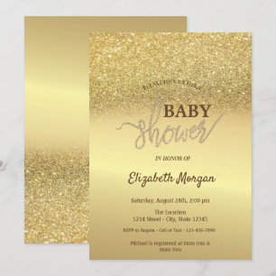 Elegant Gold Glitter Bokeh Baby Shower Invitation