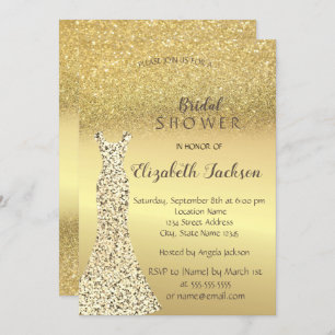 Elegant Gold Glitter Bokeh , Dress Bridal Shower Invitation