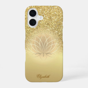 Elegant Gold Glitter Bokeh Lotus iPhone 16 Case