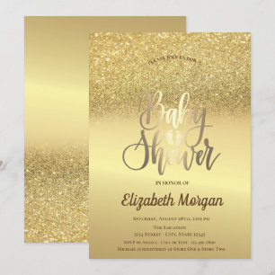 Elegant Gold Glitter Bokeh Ombre Baby Shower Invitation