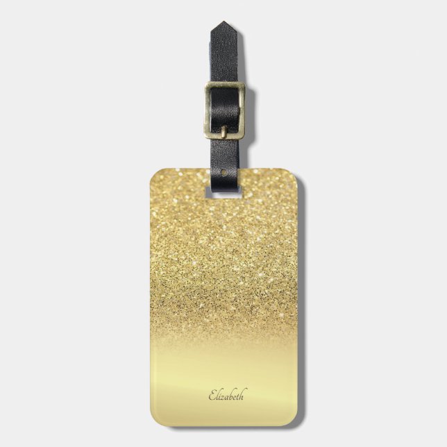 Elegant Gold Glitter Bokeh Ombre - Personalised Luggage Tag (Front Vertical)
