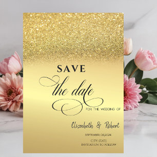 Elegant Gold Glitter Bokeh Wedding Save The Date