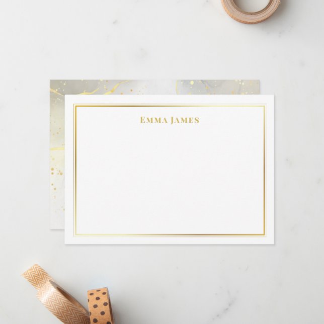 Elegant Gold Glitter Border Marble Personalised Card (Front/Back In Situ)