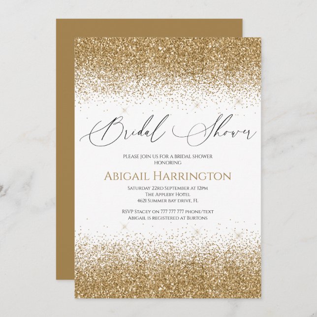 Elegant Gold Glitter Bridal Shower Invitation (Front/Back)