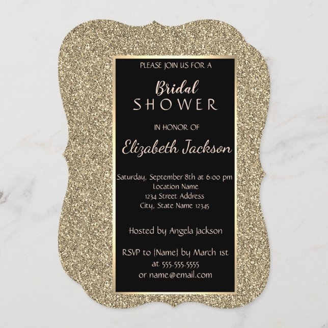 Elegant  Gold Glitter  Bridal Shower Invitation (Front/Back)