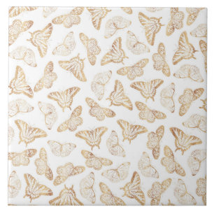 Elegant Gold Glitter Butterfly Glam Design Ceramic Tile