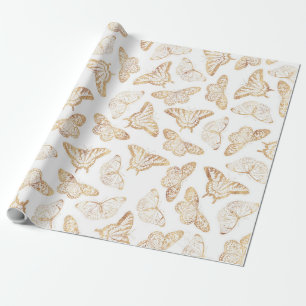 Elegant Gold Glitter Butterfly Wrapping Paper