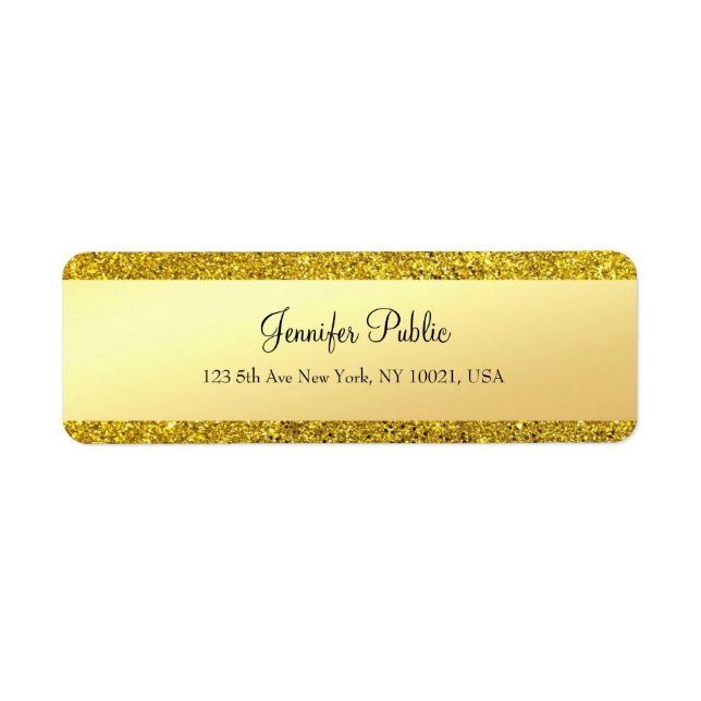 Elegant Gold Glitter Calligraphy Text Template Return Address Label (Front)