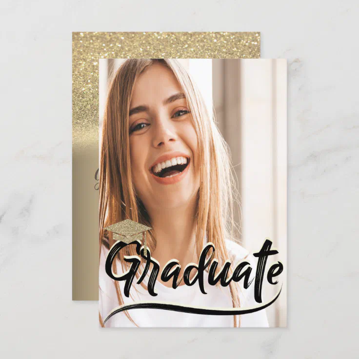 Elegant Gold Glitter Capphoto Graduation Party Invitation Zazzle 1465