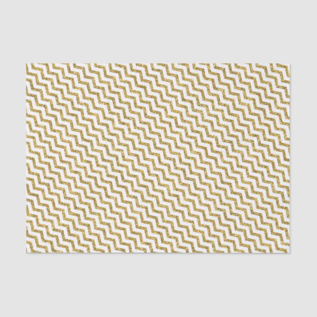 Elegant Gold Glitter Chevron Pattern on White Tissue Paper (Front)