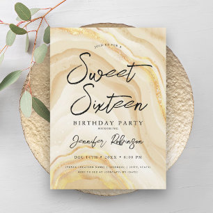 Elegant Gold Glitter Chic Marble Glam Sweet 16 Invitation