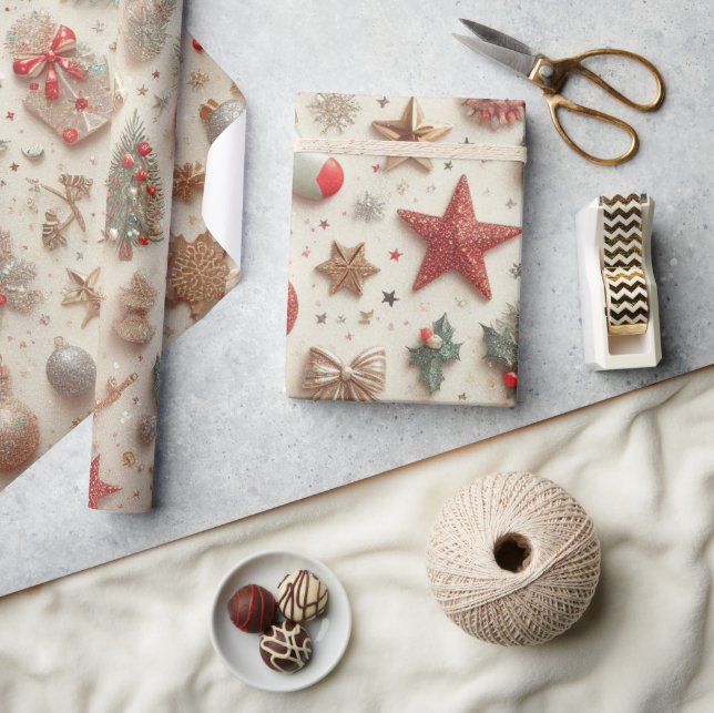Elegant Gold Glitter Christmas elements Wrapping Paper (Crafts)