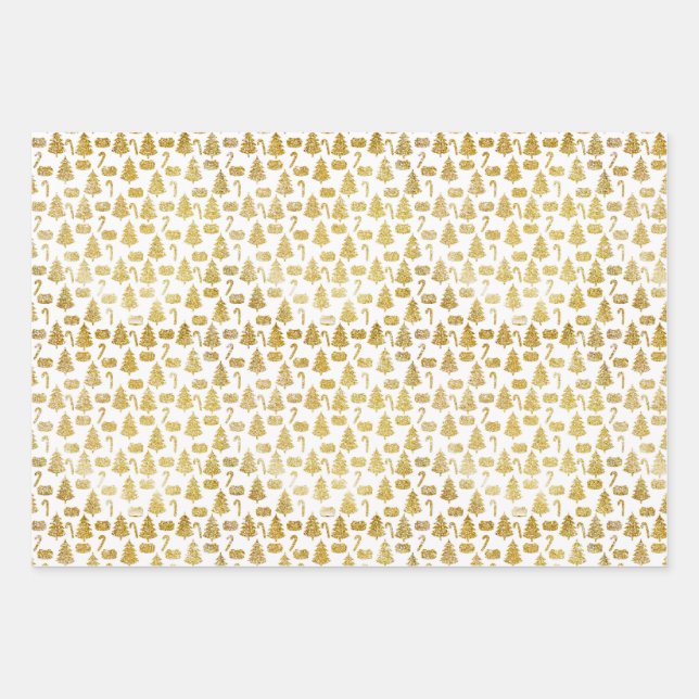 Elegant Gold Glitter Christmas Icons Wrapping Paper Sheet (Front)