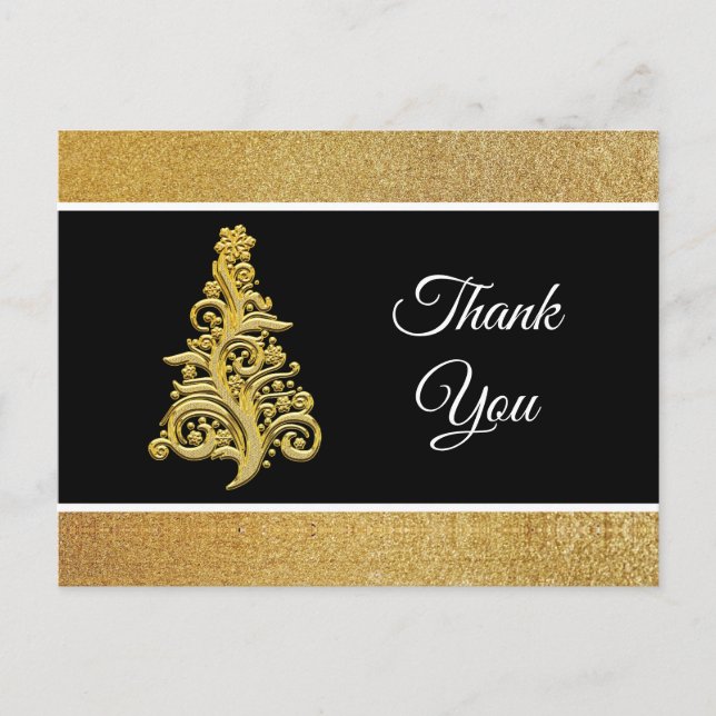 Elegant Gold Glitter Christmas Thank You Card (Front)