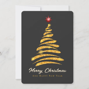 Elegant Gold Glitter Christmas Tree Abstract Art Holiday Card