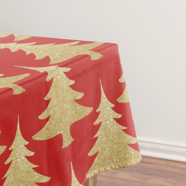 elegant gold glitter Christmas tree pattern red Tablecloth (In Situ)