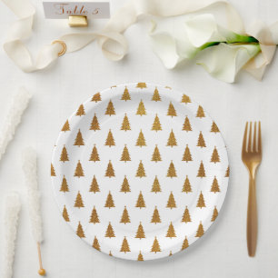 Elegant gold glitter Christmas trees pattern cute Paper Plate