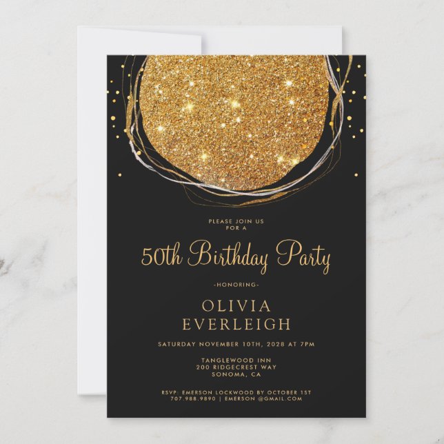 Elegant Gold Glitter Circle 50th Birthday Party Invitation (Front)